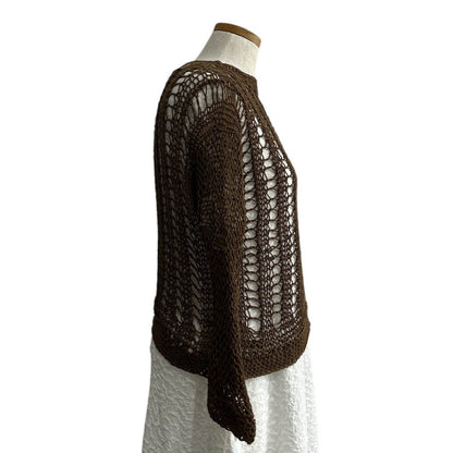 knit Mesh Sweater 3/4 sleeves Brown - AQUALTA