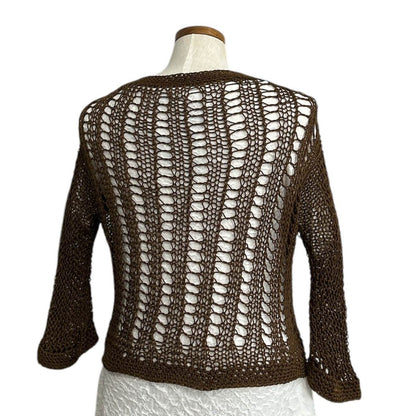 knit Mesh Sweater 3/4 sleeves Brown - AQUALTA