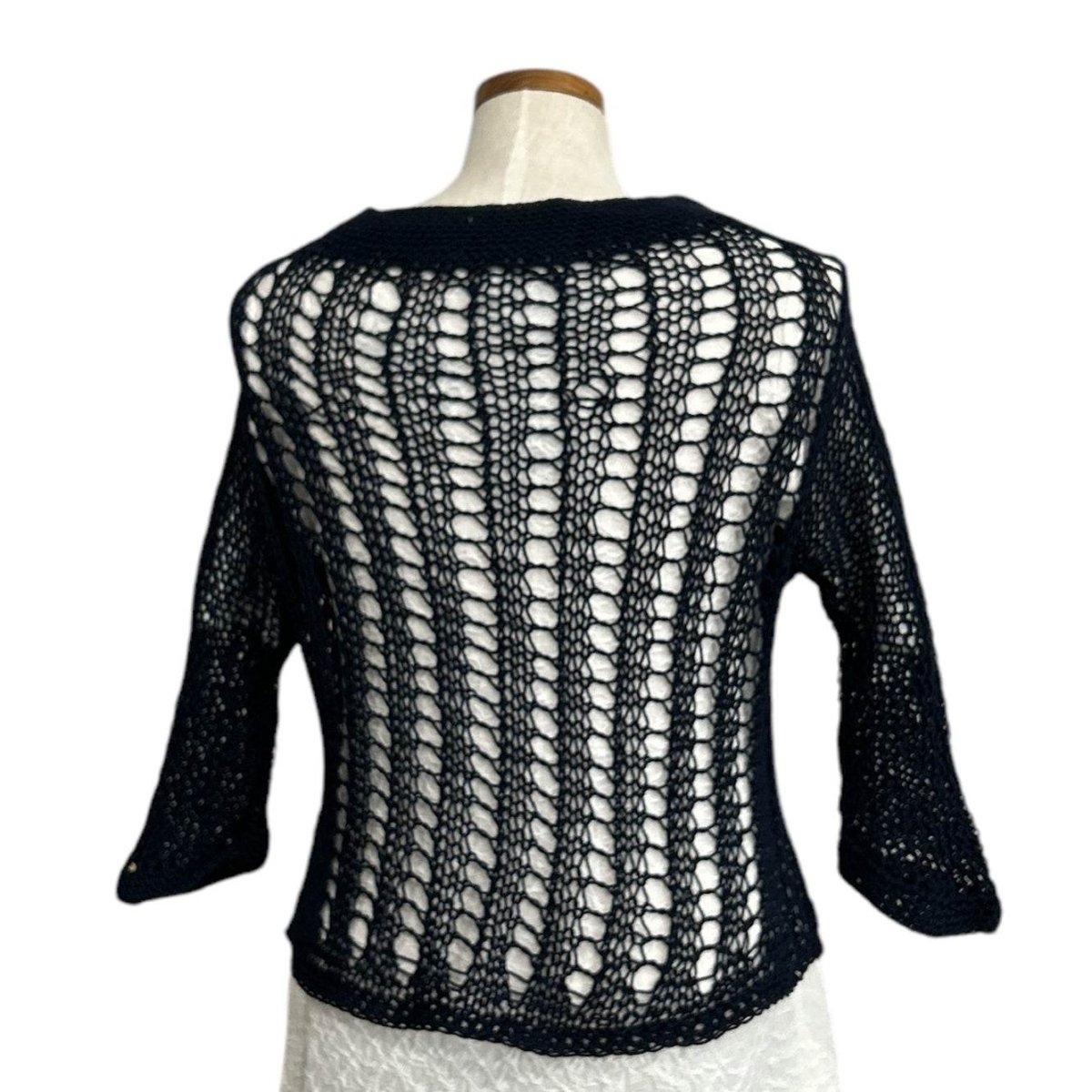 knit Mesh Sweater 3/4 sleeves Navy - AQUALTA