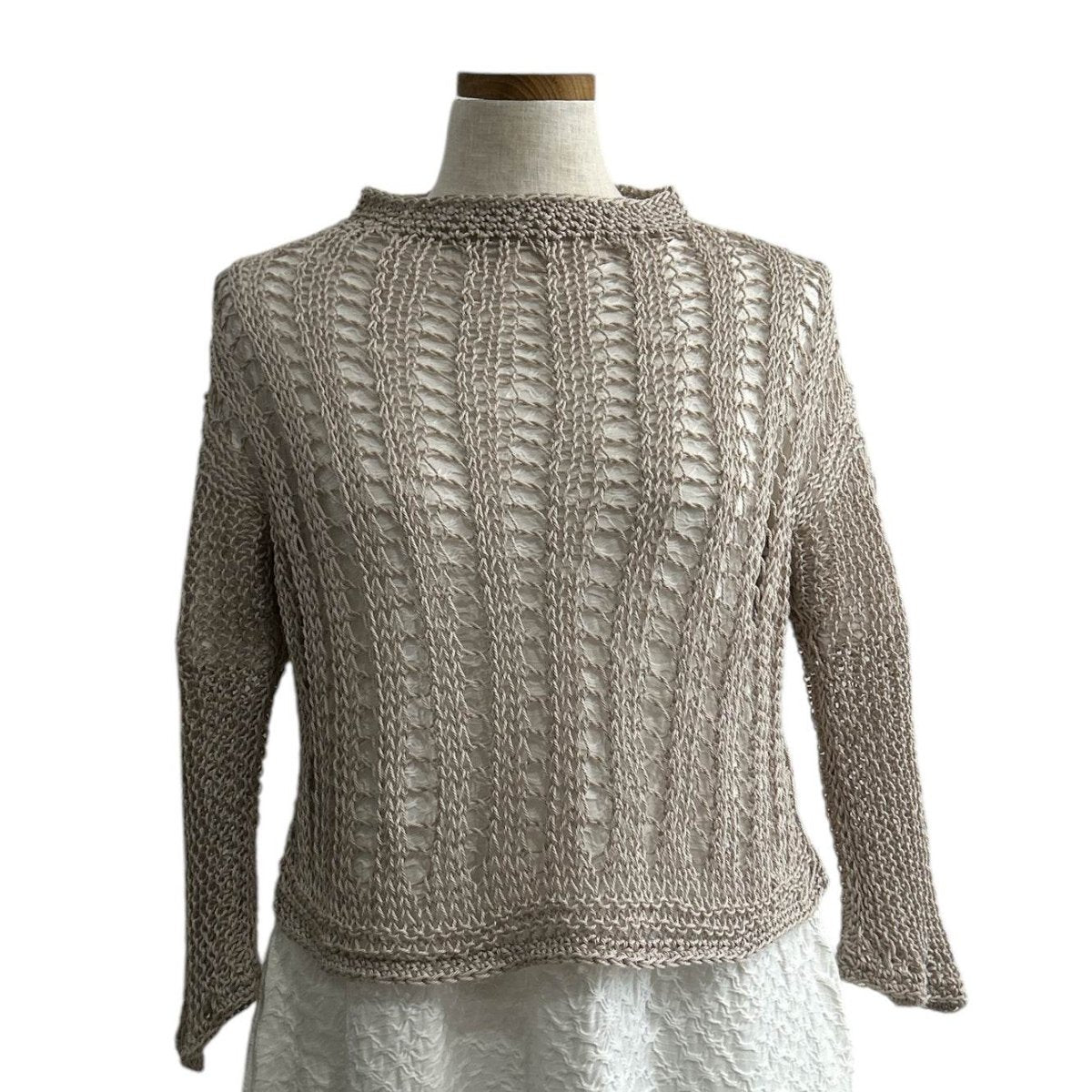 knit Mesh Sweater 3/4 sleeves Pearl - AQUALTA