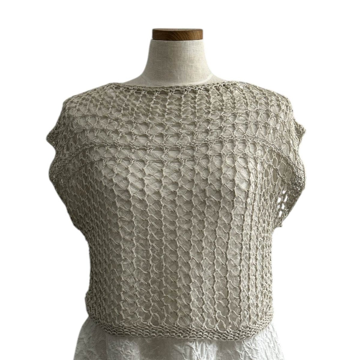knit Mesh Tank top Short sleeve Beige - AQUALTA