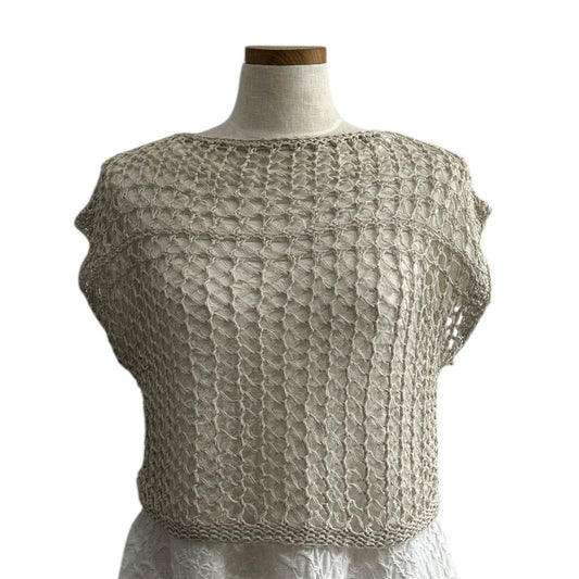 knit Mesh Tank top Short sleeve Beige - AQUALTA
