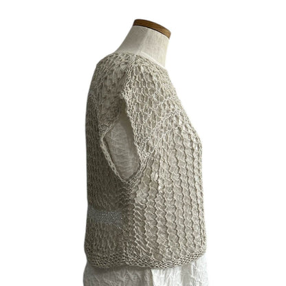 knit Mesh Tank top Short sleeve Beige - AQUALTA