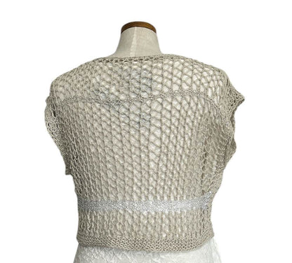 knit Mesh Tank top Short sleeve Beige - AQUALTA