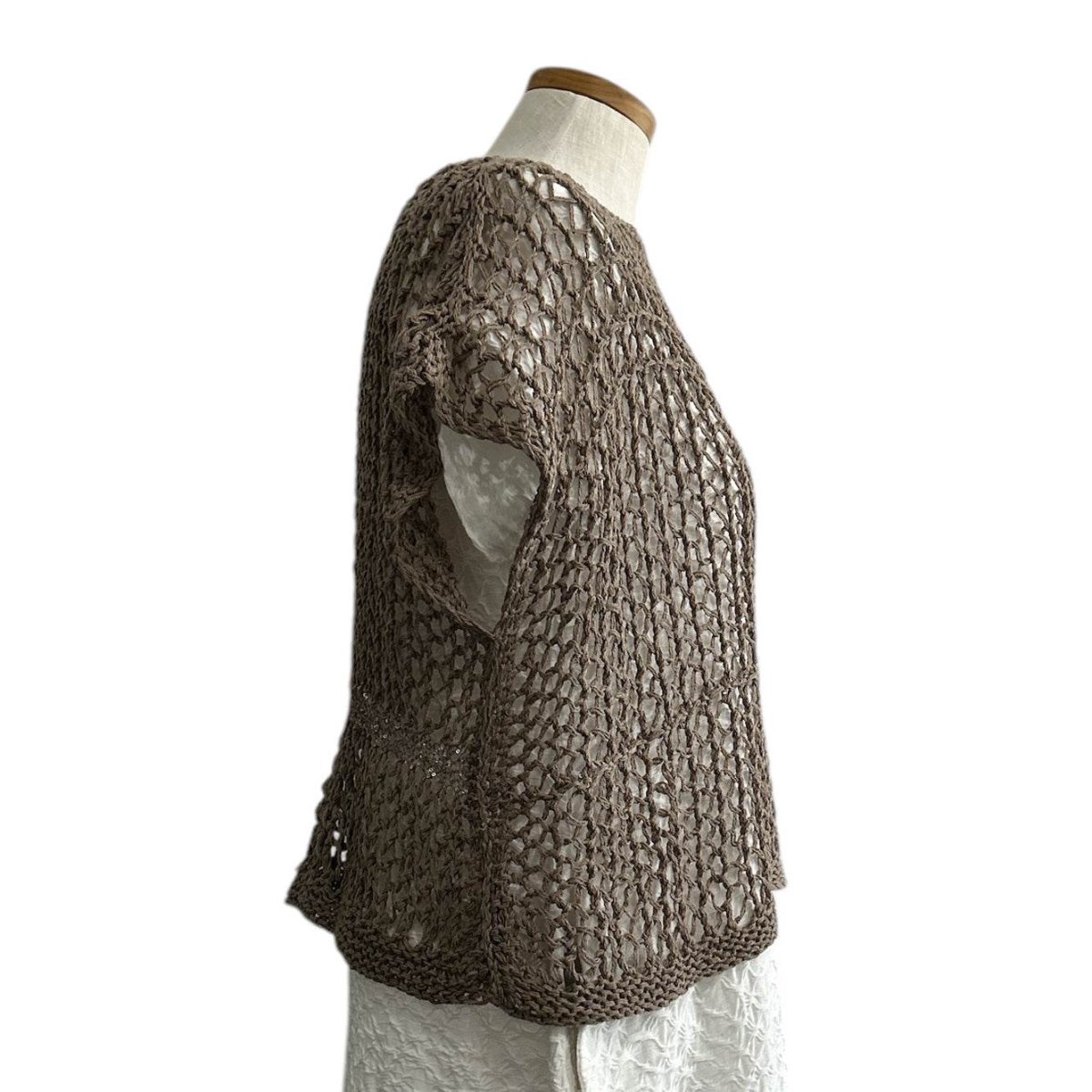 knit Mesh Tank top Short sleeves Taupe - AQUALTA