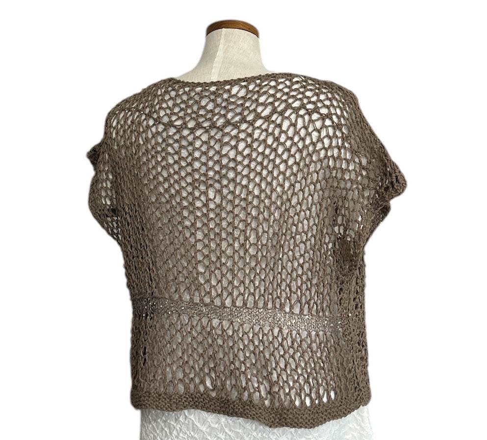 knit Mesh Tank top Short sleeves Taupe - AQUALTA