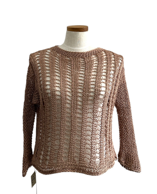 knit Mesh Sweater 3/4 sleeves Sand hand made