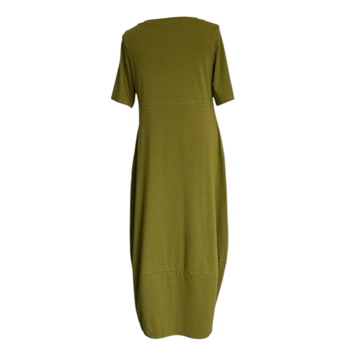 Long Cotton Dress Short Sleeves Army Green - AQUALTA