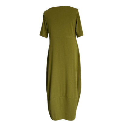 Long Cotton Dress Short Sleeves Army Green - AQUALTA