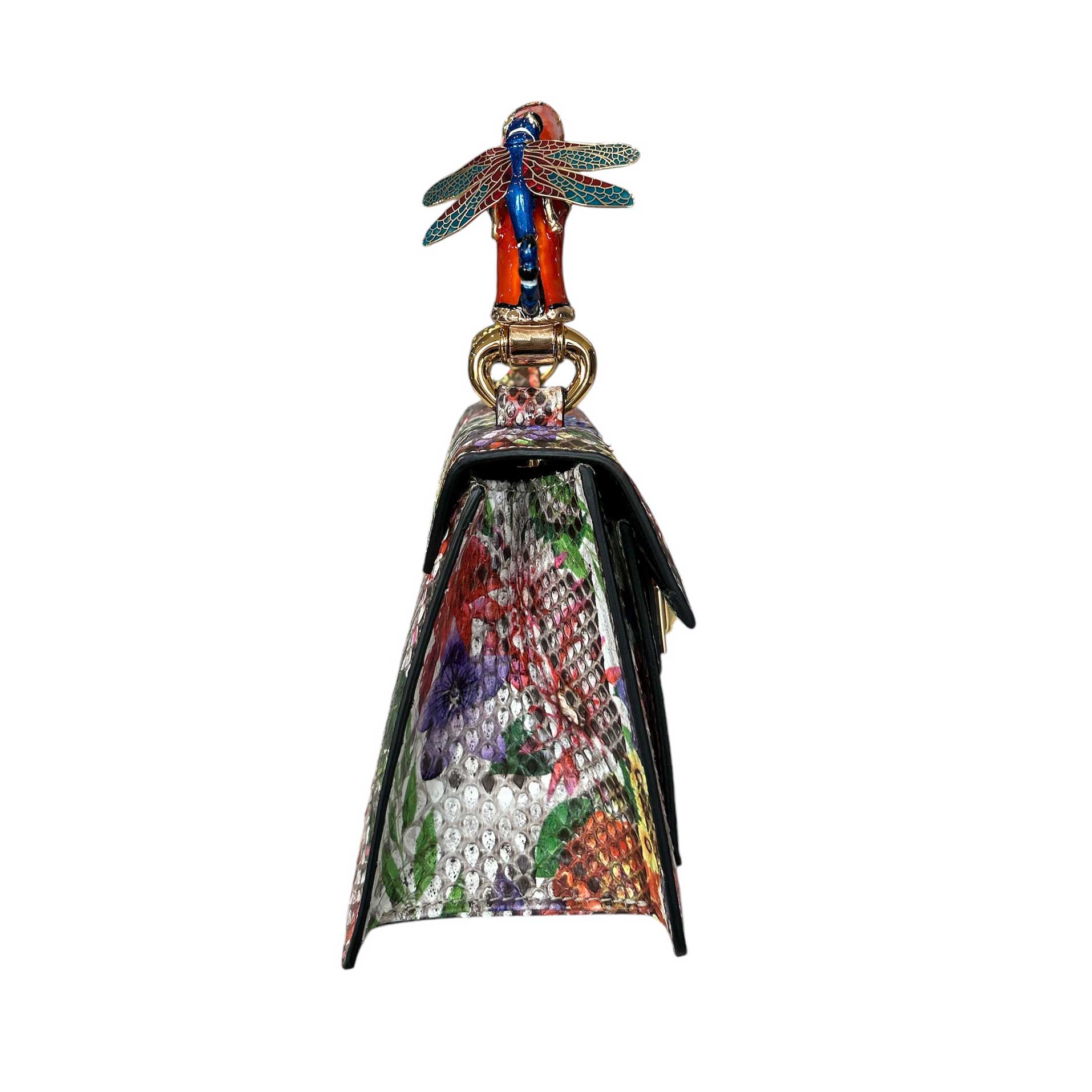 Handcrafted Dragon Fly bag with vibrant flowers and exotic design by Biagini at Aqualta