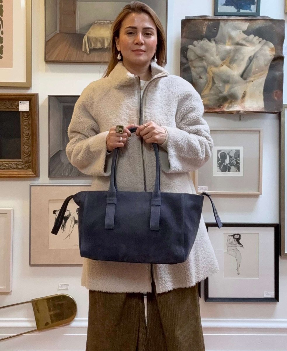 Medium Suede Tote Blue - AQUALTA