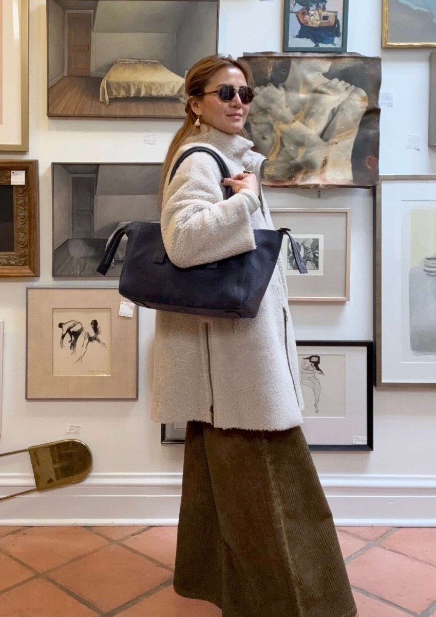 Medium Suede Tote Blue - AQUALTA