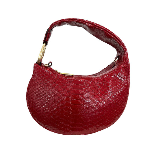Front view of the Mini Bag Python Balloon in vibrant red python leather by Biagini, sold at Aqualta