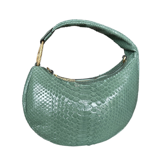 Front view of the Mini Bag Python Balloon in sage green python leather by Biagini, available at Aqualta
