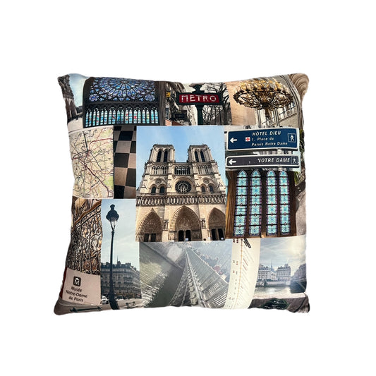 Explore designer pillow covers Paris Notre Dame By Julie Malka, sold exclusively at Aqualta. Double-sided prints in multiple sizes