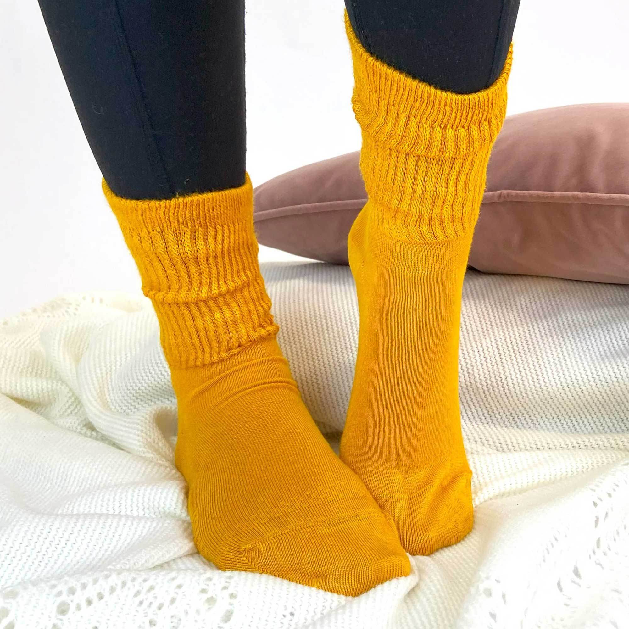 Yellow Mustard Extra Wide Bamboo Super Soft Socks for Women Malka Chic