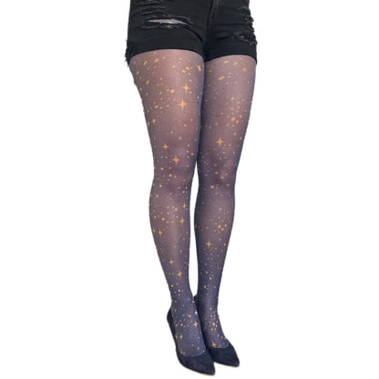 Navy Gold New Stars Patterned Tights For Women - AQUALTA