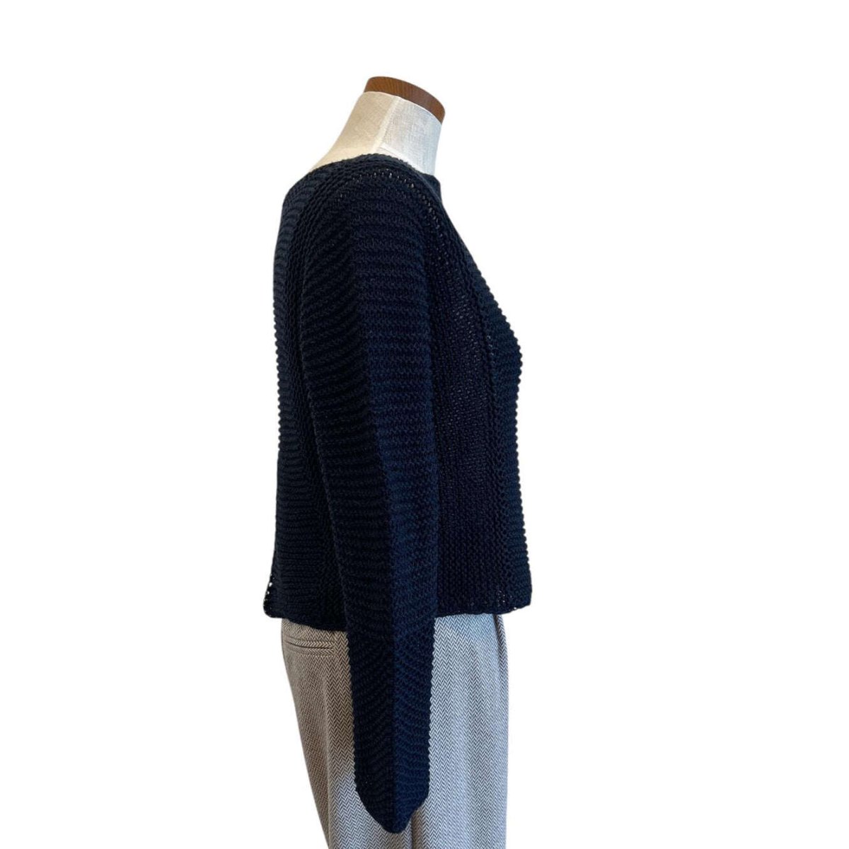 Navy Knit Crop long sleeves Sweater - AQUALTA