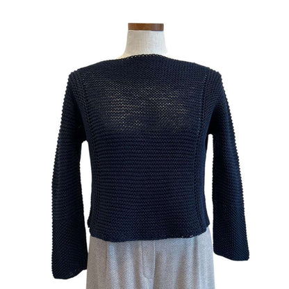Navy Knit Crop long sleeves Sweater - AQUALTA
