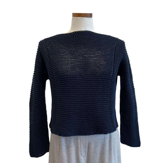 Navy Knit Crop long sleeves Sweater - AQUALTA