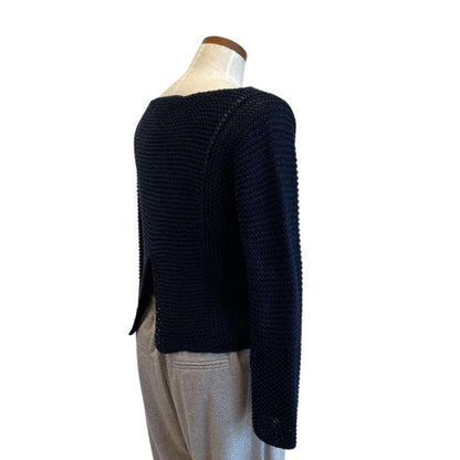Navy Knit Crop long sleeves Sweater - AQUALTA