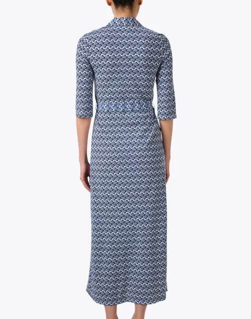 Navy Print long Shirt Dress - AQUALTA