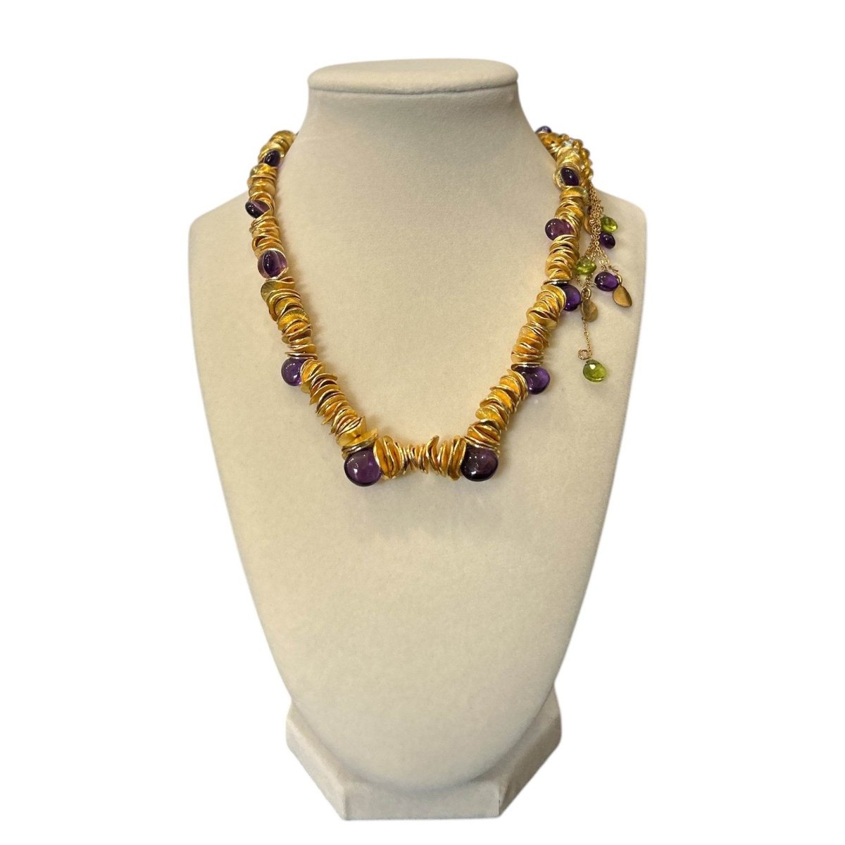 Necklace Amethyst & Peridot Gold Plated with Pendant - AQUALTA