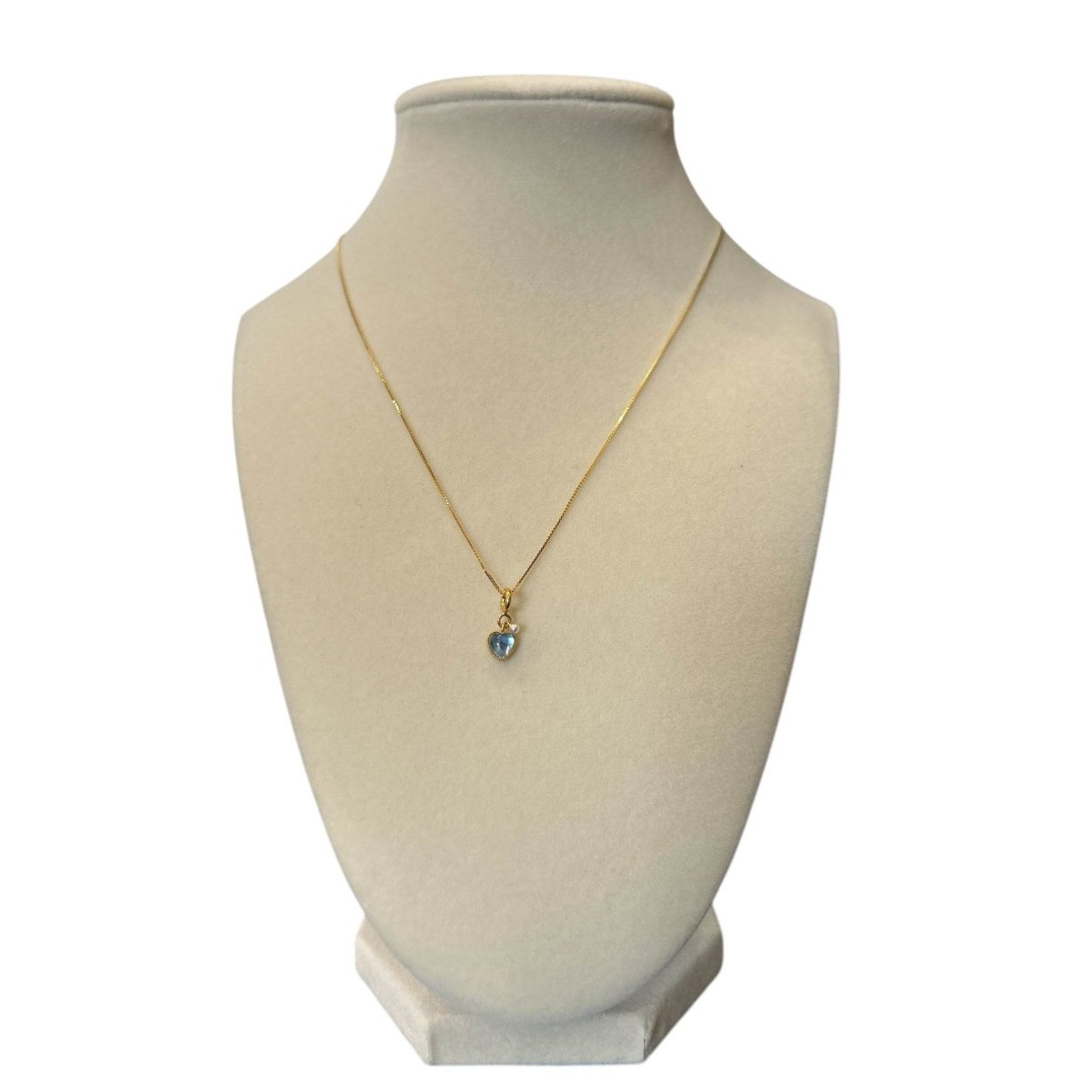 Necklace Gold Plated Chain with Heart shape Aquamarine - AQUALTA