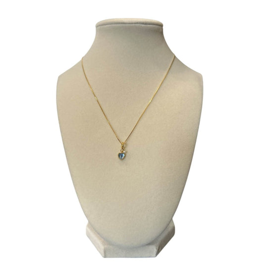 Necklace Gold Plated Chain with Heart shape Aquamarine - AQUALTA