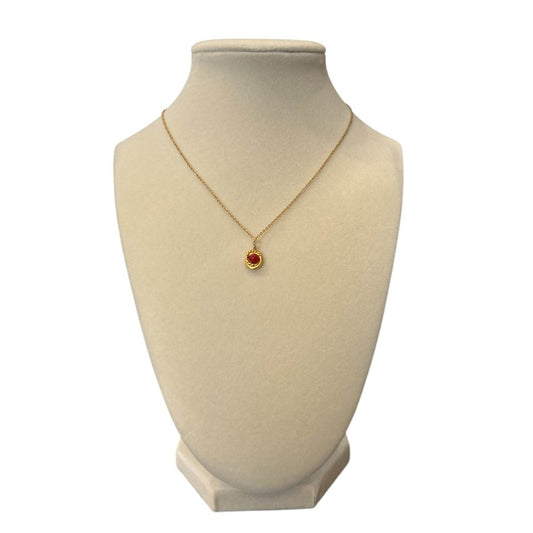 Necklace Gold Plated Chain with Red Jade pendant - AQUALTA