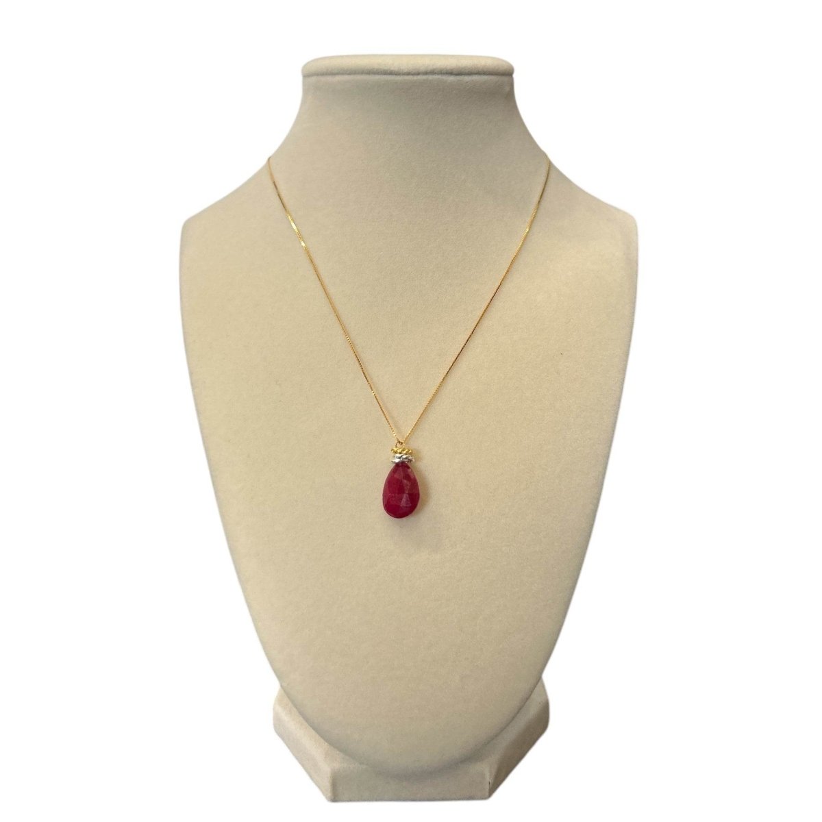 Necklace Gold Vermeil Chain with large Ruby - AQUALTA