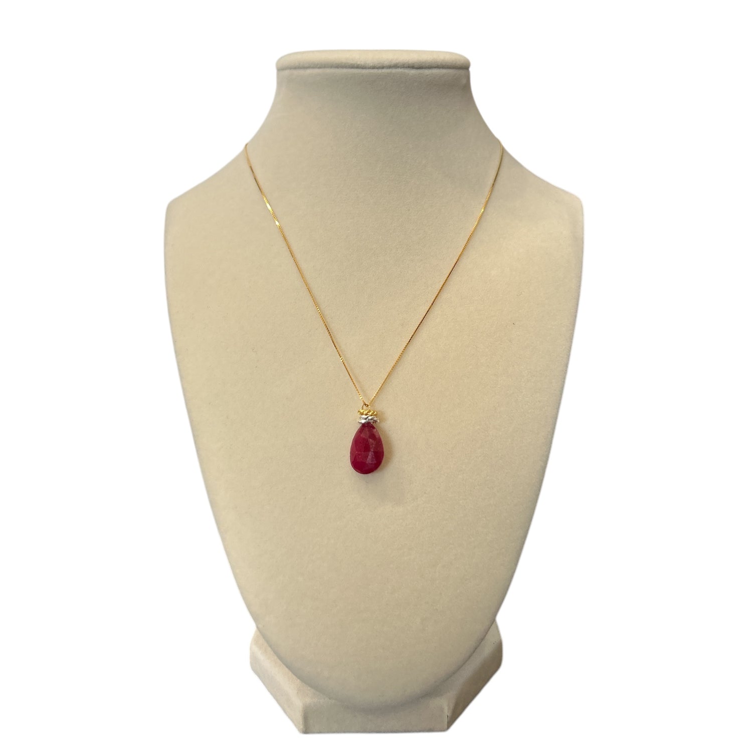 Necklace Gold Vermeil Chain with large Ruby Made in Italy By Pars At Aqualta 