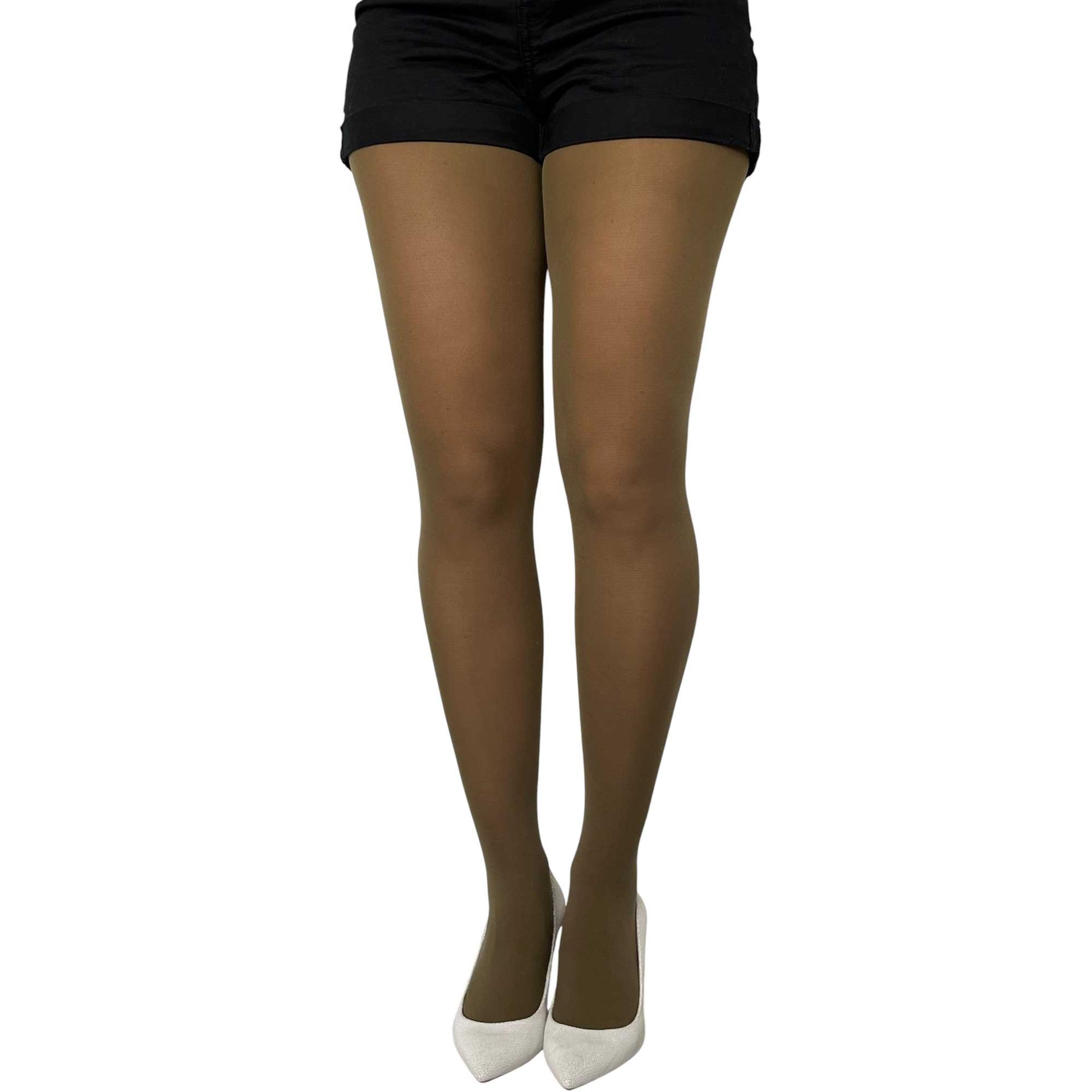 Olive green tights with comfortable stretch fit styled for dresses, skirts, and seasonal outfits