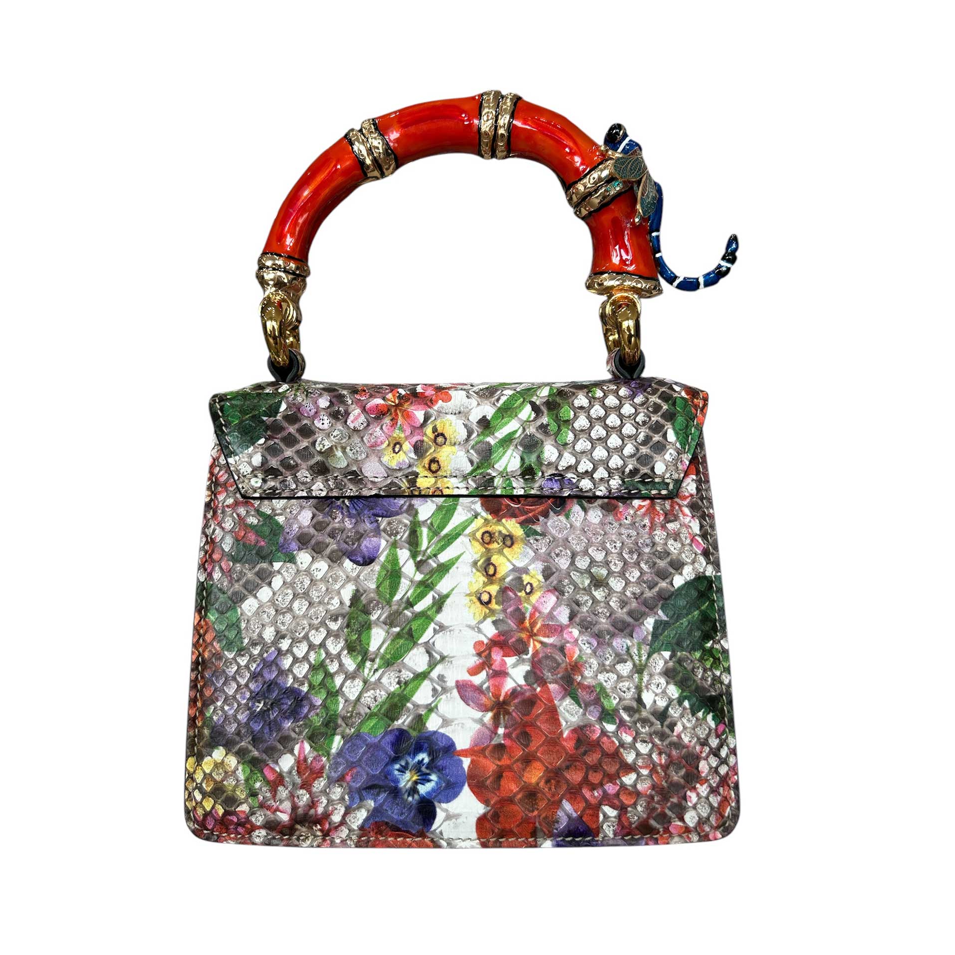 Colorful floral luxury handbag with handle designed by Biagini