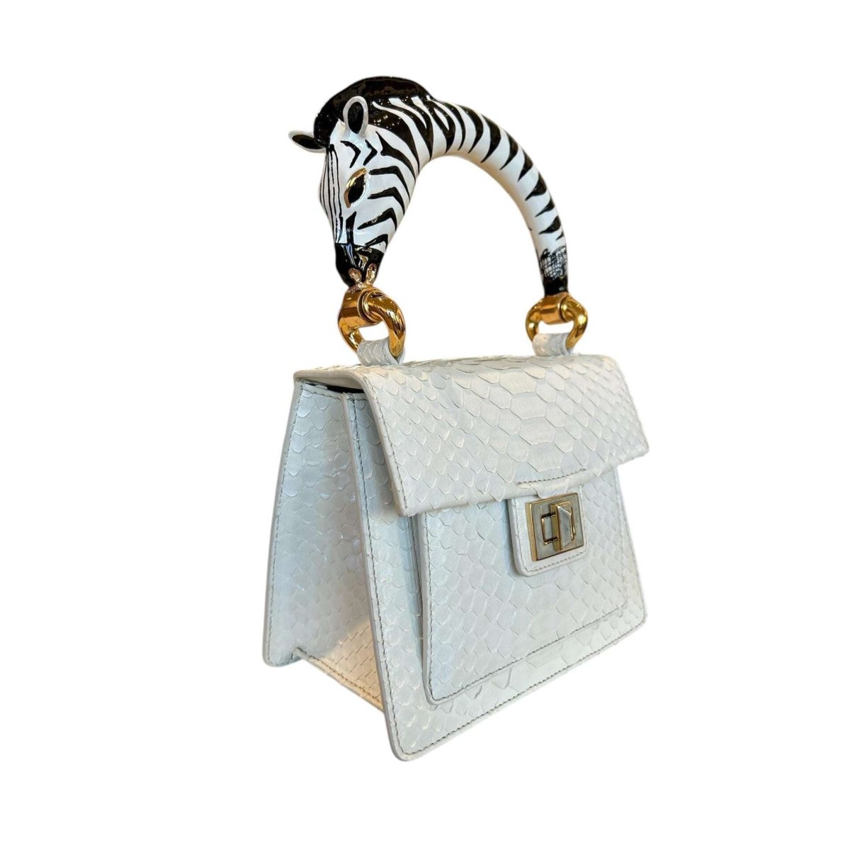 One of a Kind Zebra Handle bag White Python - AQUALTA