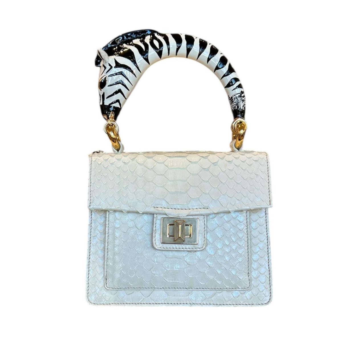 One of a Kind Zebra Handle bag White Python - AQUALTA