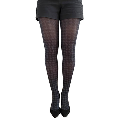 Black Gray Houndstooth Patterned Tights Malka Chic sold at Aqualta