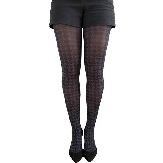 Black Gray Houndstooth Patterned Tights Malka Chic sold at Aqualta