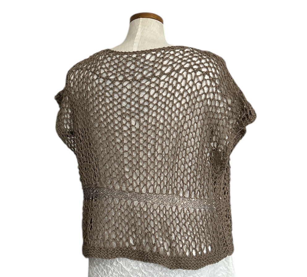 Handcrafted Italian loose-knit taupe pullover from Chiara Toffanin at Aqualta