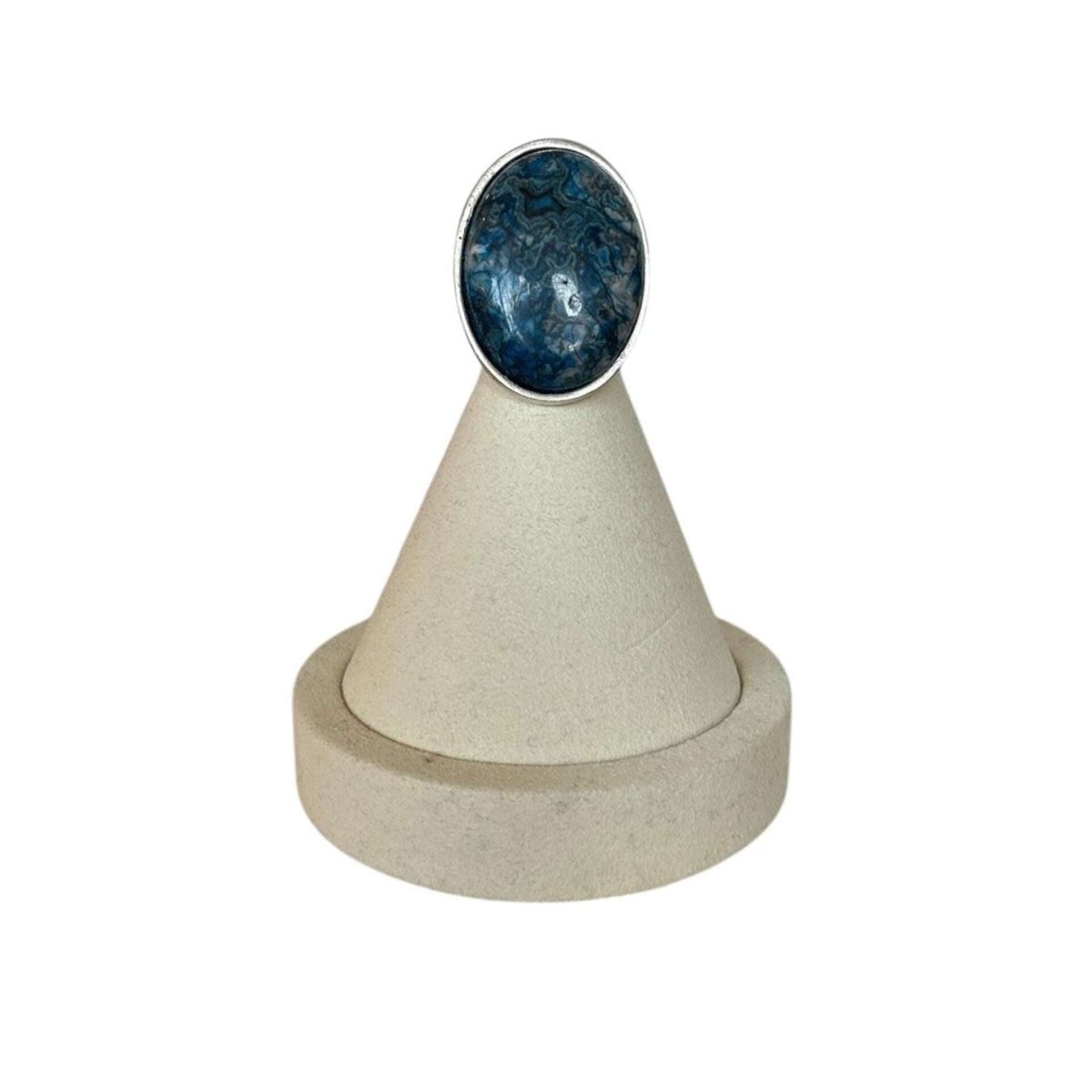 Oval Cabochon Turquoise Ripple Jasper on Silver Ring - AQUALTA