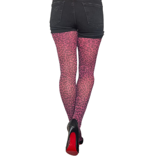 Pink Leopard Print Patterned Tights Malka Chic sold at Aqualta