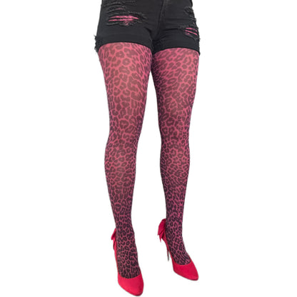 Pink Leopard Print Patterned Tights Malka Chic sold at Aqualta 4
