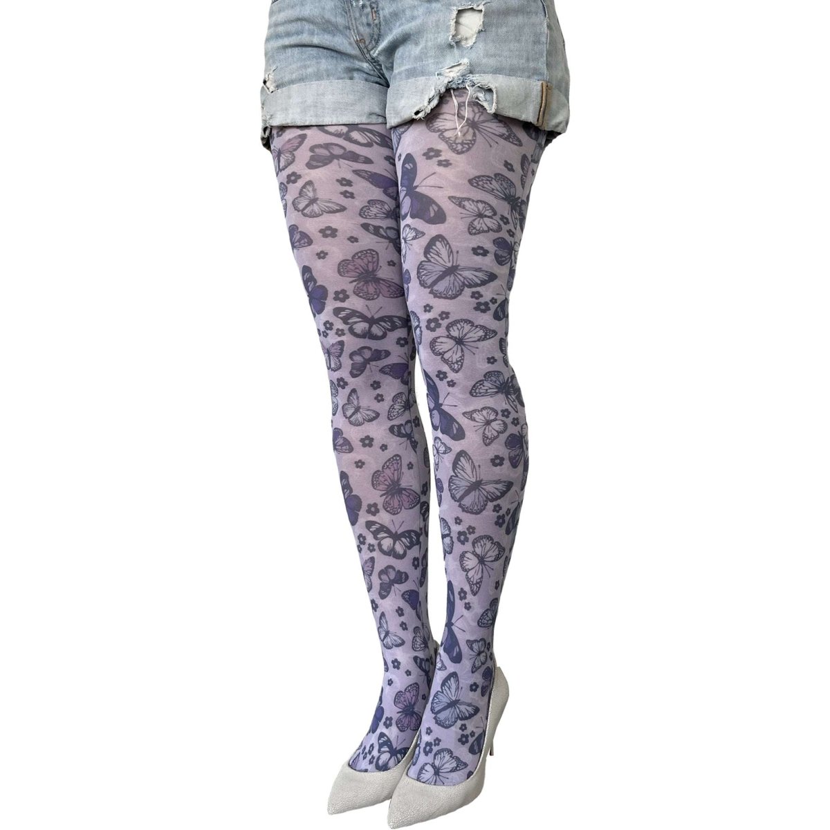 Purple Butterfly Patterned Printed Tights For Women - AQUALTA