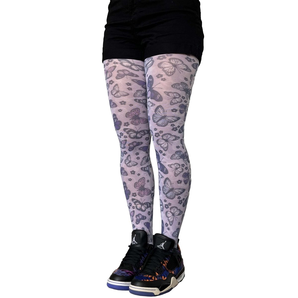 Purple Butterfly Patterned Printed Tights For Women - AQUALTA
