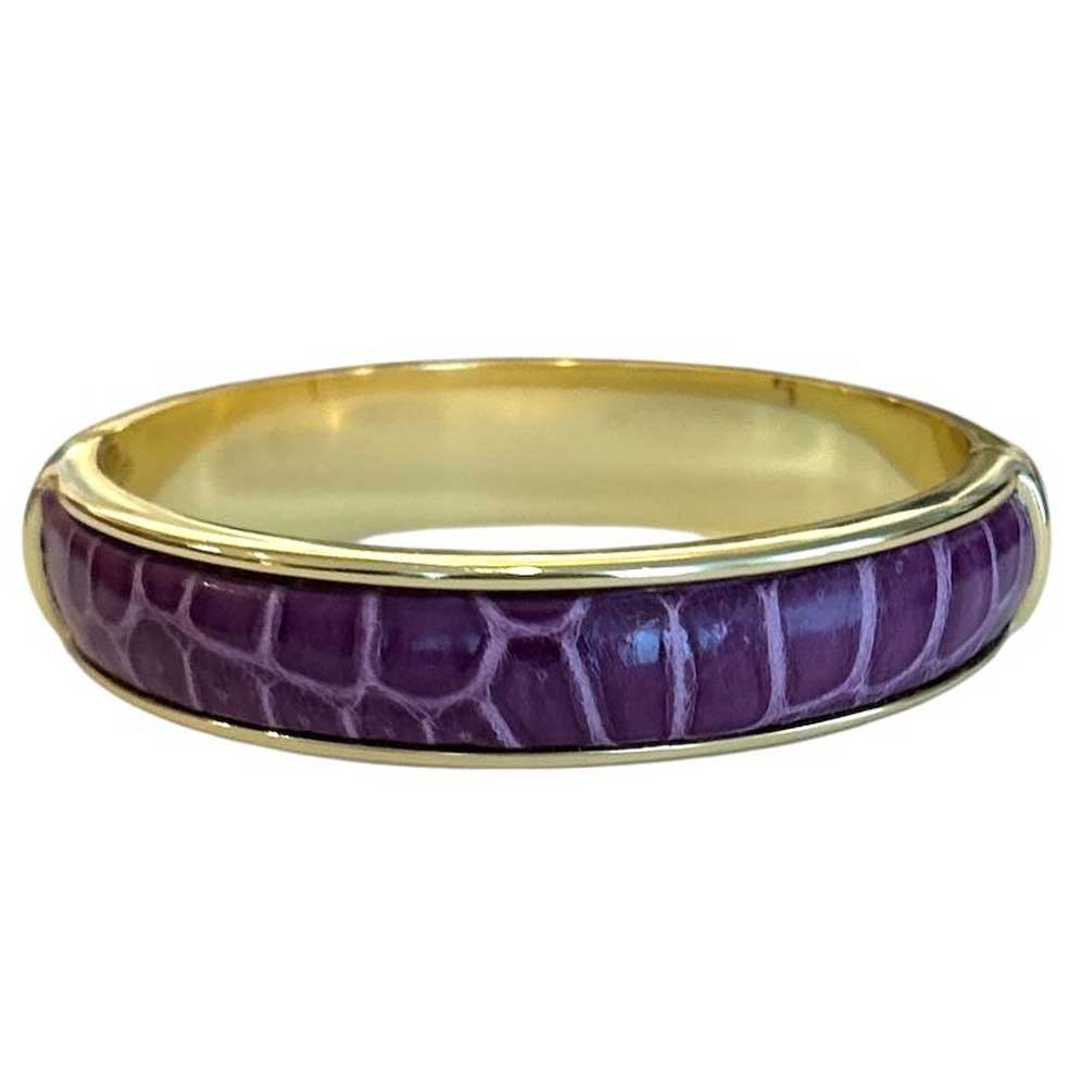A simple classic Purple Pink leather metal bangle, made with a crocodile over brass Biagini sold at Aqualta