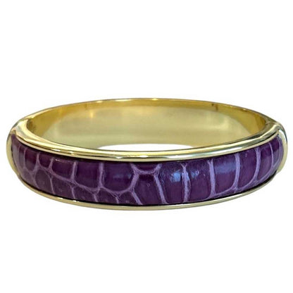 A simple classic Purple Pink leather metal bangle, made with a crocodile over brass Biagini sold at Aqualta
