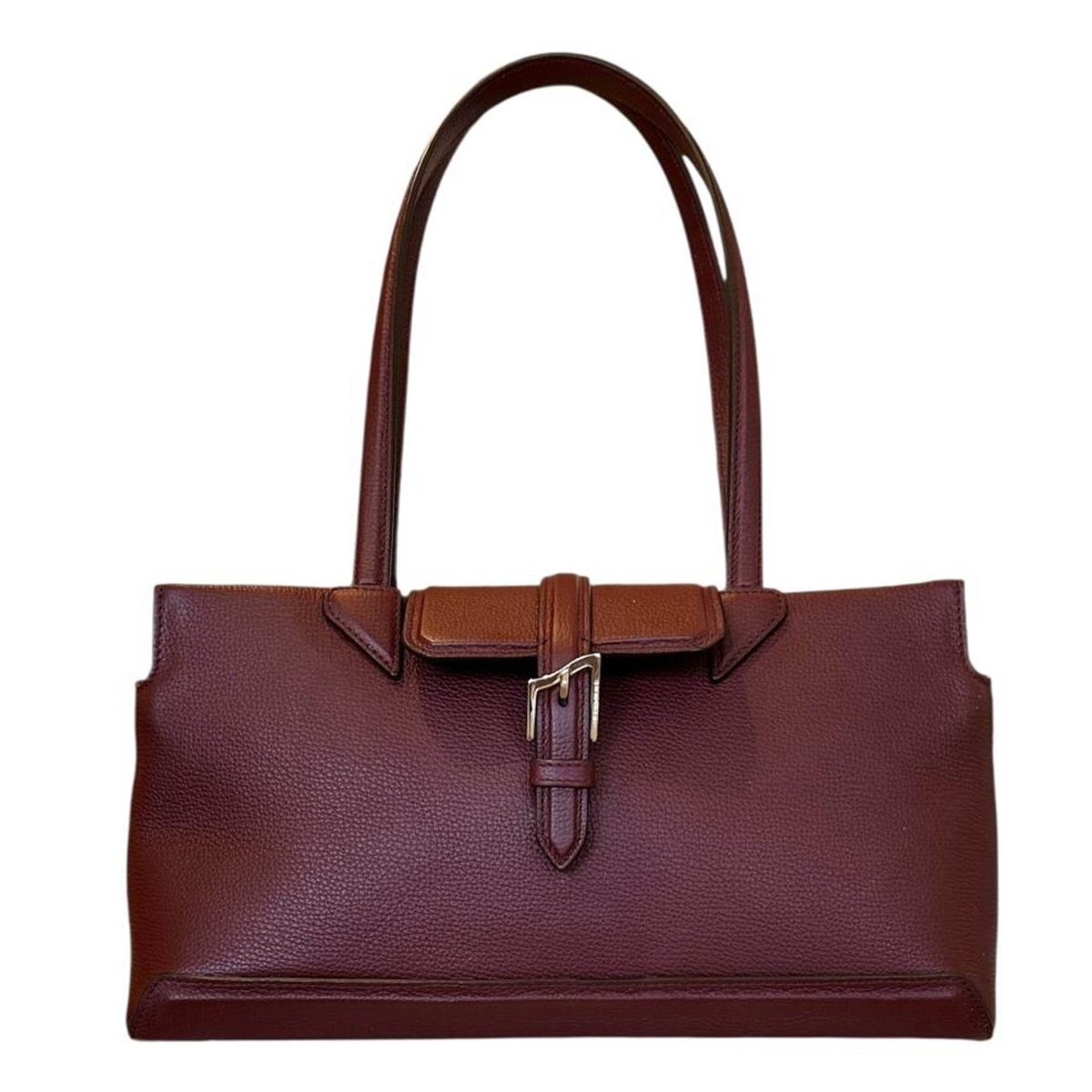 Rectangular leather Satchel Bag Bordeaux - AQUALTA
