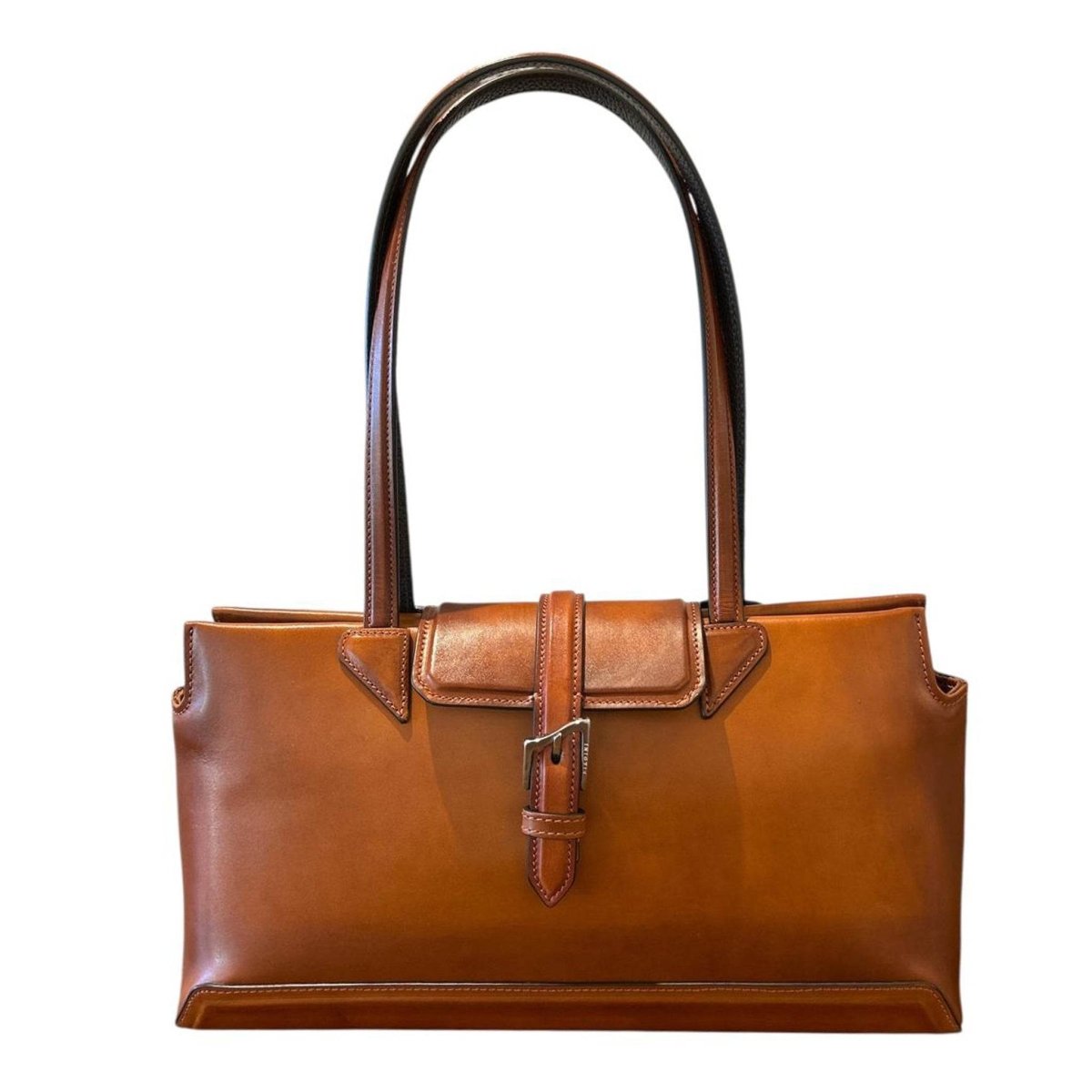 Rectangular Patin leather Satchel Cognac - AQUALTA