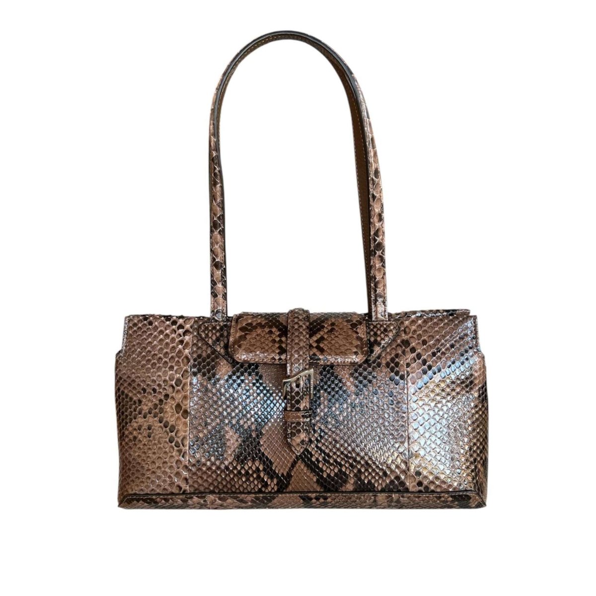 Rectangular Python leather Satchel Brown - AQUALTA