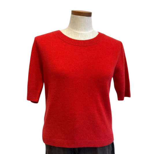Red Cashmere short sleeves Sweater Round Neck - AQUALTA